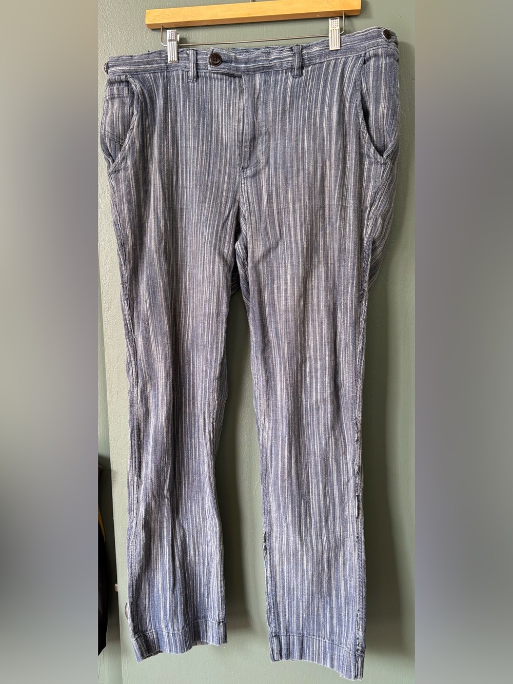 Corridor Men's Blue Pin Striped Linen-Blend Chinos